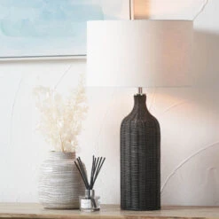 Black Rattan Bottle Table Lamp