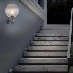 Globe Anthracite & Smoked Motion Sensor LED Outdoor Wall Lamp