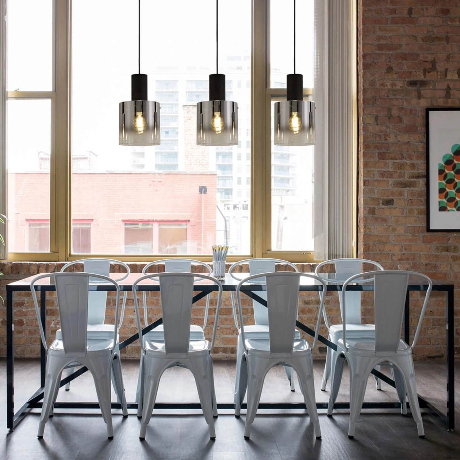 Chelsea Satin Black & Smoked Triple Light Bar Pendant 1 Chelsea Satin Black & Smoked Triple Light Bar Pendant