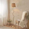 Wriggle Aged Brass Floor Lamp With Raffia Shade