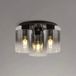 Chelsea Satin Black & Smoked 3 Light Flush Ceiling Light