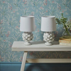 Laura Ashley Artichoke Cream Set Of 2 Table Lamps With Ivory Shade -Housingunits fc7fa3f385a805280ac22d699350f886