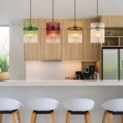 Icelle Matt Black & Multicoloured Fade Glass Rods 4 Light Bar Pendant